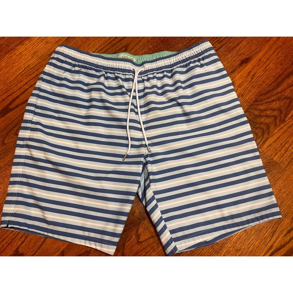 Bonobos Riviera Swim Trunks Mens Large Blue White Striped 9 Inch Inseam Shorts
